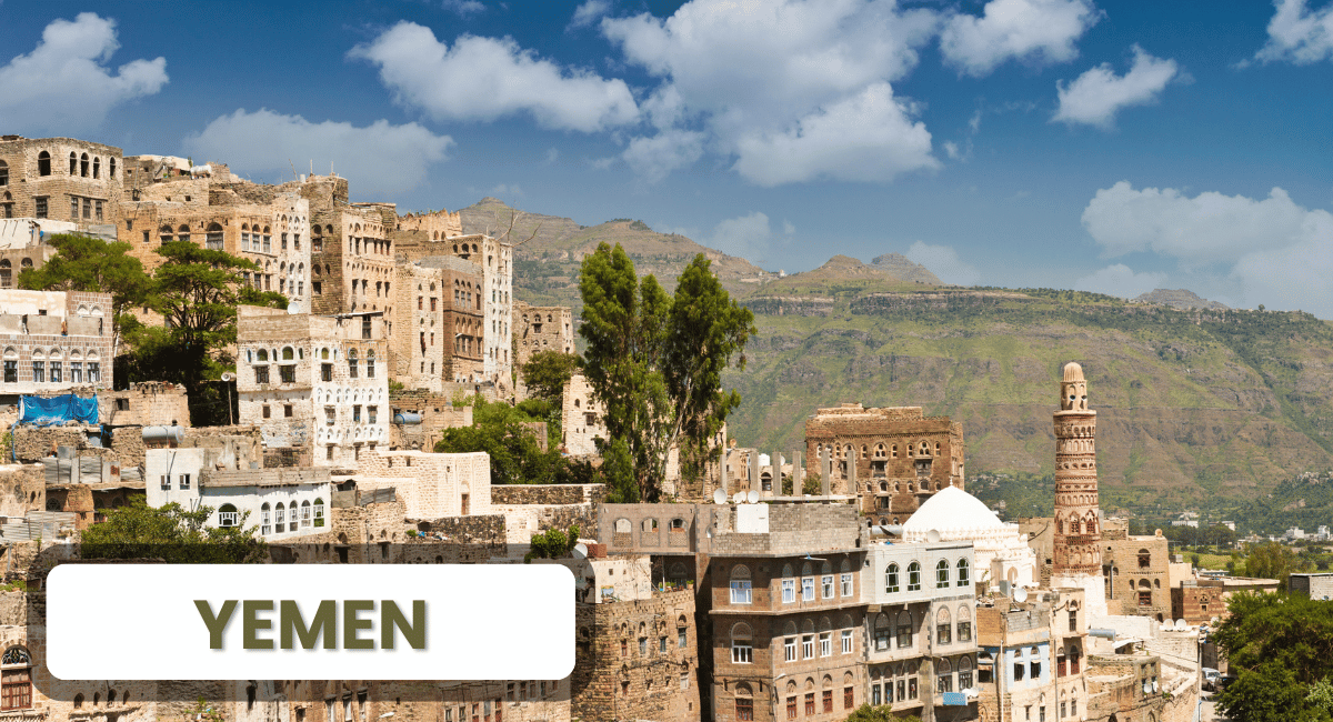 Yemen, located at the southern end of the Arabian Peninsula